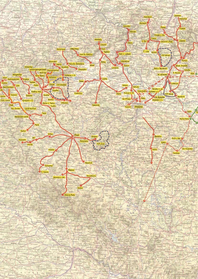 186 Mapa p edpokládaného postupu invazních vojsk do 24.00 dne 21. 8.