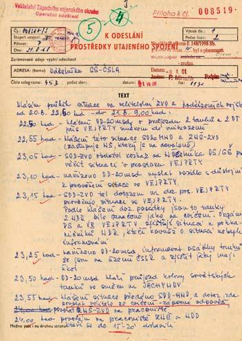 VI. Armáda v srpnu 1968 49 Válečný deník vedený na ZVO 20. 21. 8. 1968 (VÚA) a tak ho šel Fiala probudit.