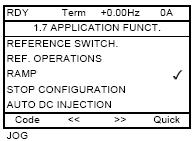 Submenu 1.7 Aplikační funkce [1.7 APLIKAČNÍ FUNKCE] [1.7 APPLICATION FUNCT.