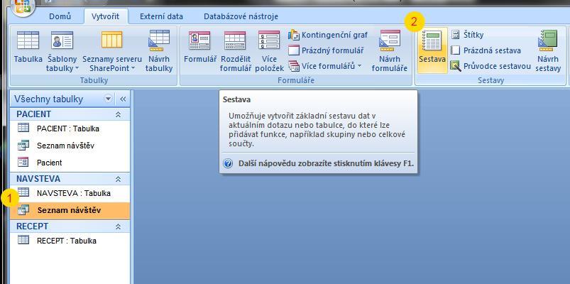 Tiskové sestavy Tiskové sestavy se v aplikaci Access používají na finální tisk informací z databáze.
