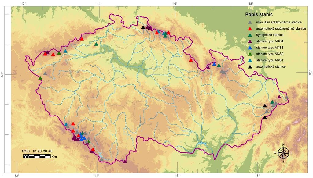 Mapa současných meteorologických stanic definovaných v