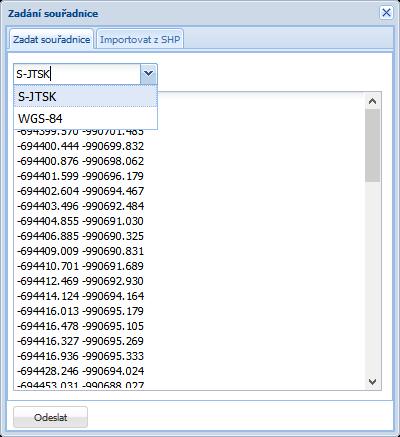 Souřadnice přenesete z textového souboru do tohoto okna metodou copy-paste (pomocí kláves. zkratky CTRL+C a CTRL+V).