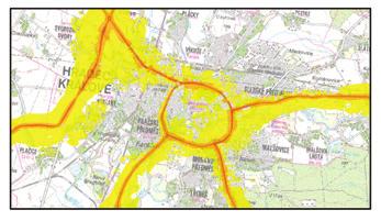 3 Strategická hluková mapa pro hlavní komunikace krajského města Zdroj: MZ, CENIA Zdraví HLUKOVÁ ZÁTĚŽ Nejvýznamnějším zdrojem hluku je silniční doprava.
