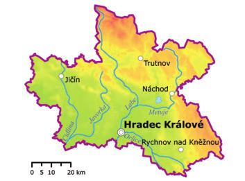 Obecná charakteristika Ovzduší Voda Území kraje je možné rozdělit na hornatý sever, kde se při hranicích kraje táhnou Krkonoše, Broumovská vrchovina a Orlické hory náležející do Krkonošsko-jesenické