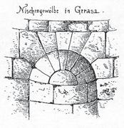 II, 2. London 1928, fig. 532. 9. Niche in the Nymphaeum in Jerash, Jordan, 191 AD. Repro: DURM, J.: Die Baukunst der Etrusker. Die Baukunst der Römer. Darmstadt 1885, p. 196.