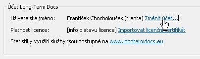 Klepnutím na odkaz Změnit účet otevřete okénko Přihlášení k serveru Long-Term Docs.