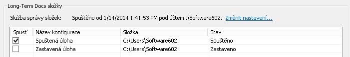 Klepnutím na odkaz Změnit nastavení je moţné běţící sluţbu zastavit a změnit, případně odinstalovat. Poloţky jednotlivých úloh mají v okně ve sloupci Spusť zaškrtávací políčko.