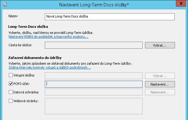 4.2.2. Sledování obsahu poštovní schránky Obsah poštovní schránky můţete sledovat, pokud zaškrtnete v okně Nastavení Long-Term Docs složky políčko POP3 účet.