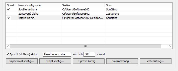 V přehledném seznamu je Zobrazen seznam jednotlivých nastavení kaţdé Long-Term Docs sloţky, její pojmenování sloţky včetně jejího umístění, aktuální status a umístění