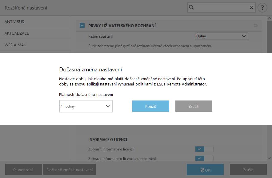 Klikněte na toto tlačítko, vyberte dobu platnosti změn a klikněte na tlačítko Použít.