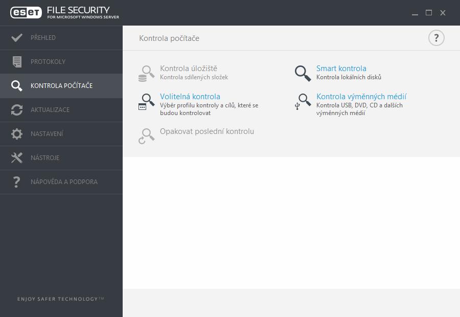 7.3 Kontrola počítače Důležitou součástí ESET File Security je tzv. volitelná kontrola (On-demand), která umožňuje vlastní kontrolu pevných disků, jednotlivých složek a souborů v počítači.