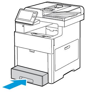 Papír a média Vložení štítků do zásobníku 1 1. Chcete-li zásobník vyjmout z tiskárny, vytáhněte jej až nadoraz. Zvedněte lehce přední část zásobníku a vytáhněte ho ven. 2.