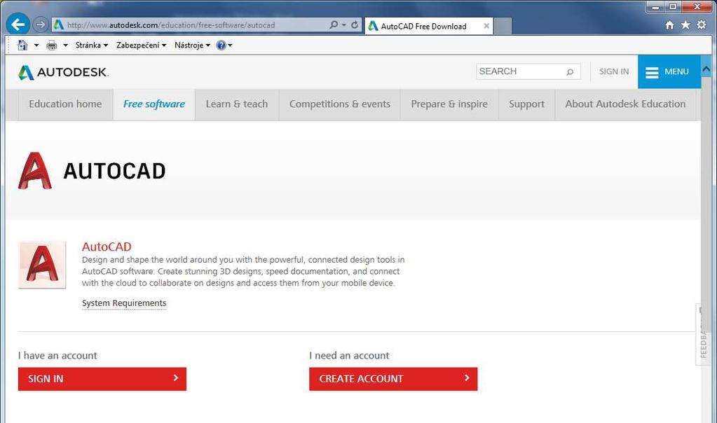 1 Vytvoření účtu na stránkách Autodesk pokud ho už nemáte 1)