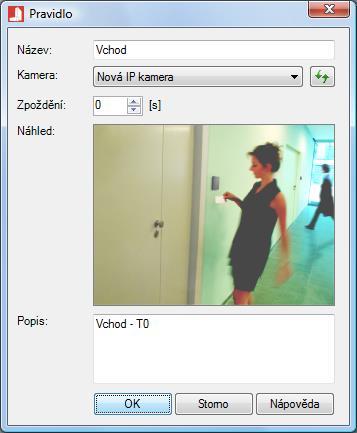 3.7.7.1. Editace pravidla V dialogu Pravidlo (obr. 3.19) je možné upravit nastavení pravidla pro IP kameru. V menu Kamera nejprve vyberte příslušnou kameru ze seznamu Vámi nadefinovaných kamer.