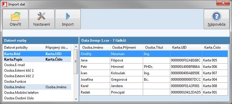 4.4.1. Import osobních listů a karet Dialog pro import osobních listů a karet je zobrazen na obr. 4.14. Obr. 4.14: Import osobních listů a karet Soubor s daty pro import musí být ve formátu CSV.