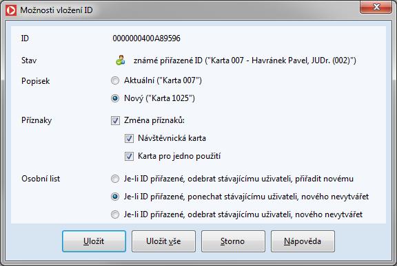 Poslední možností při vkládání je možnost automatické tvorby osobních listů vytvářeným ID.