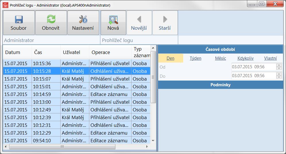 6.3. Log programu Při práci s daty, týkajícími se systému kontroly vstupu, jsou podstatné činnosti zaznamenávány do programového logu a v případě potřeby mohou být později analyzovány.