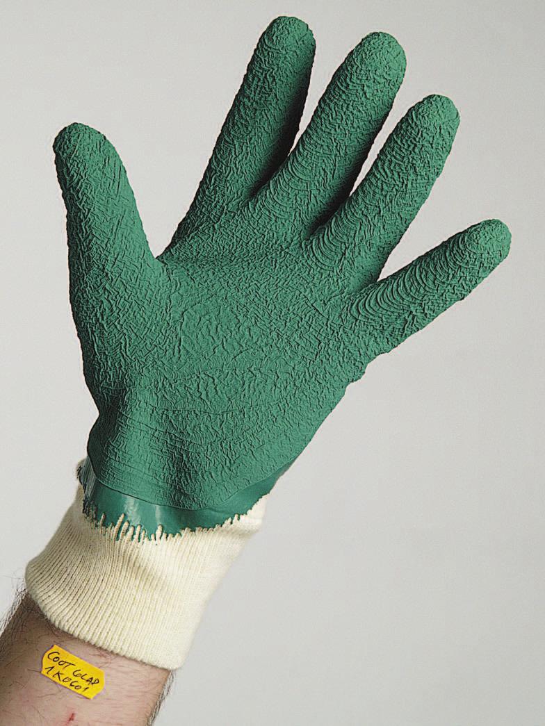 na zápěstí Sewn cotton interlock, green rubber dipped palm and