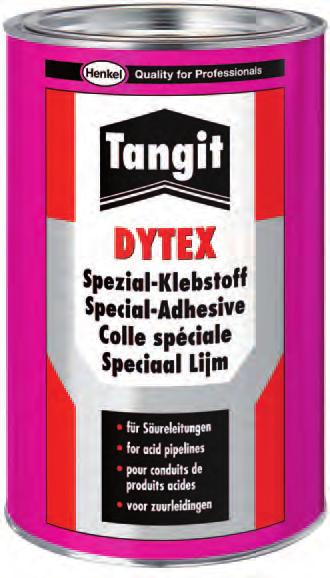 Tangit Dytex lepidlo Lepidlo na potrubí. Vhodné pro spojování tlakového potrubí z PVC-U a PVC-C určeného k transportu vysoce koncentrovaných anorganických kyselin.