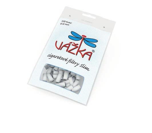 CIGARETOVÉ FILTRY VÁŽKA FILTRY VÁŽKA REGULAR ê acetátové fitry ê 150 kusů v balení ê rozměr 8 x 17 mm ê v sáčku s perforovaným otvorem pro snadné vyjmutí filtru 150 60 Filtry Vážka jsou vyráběny z