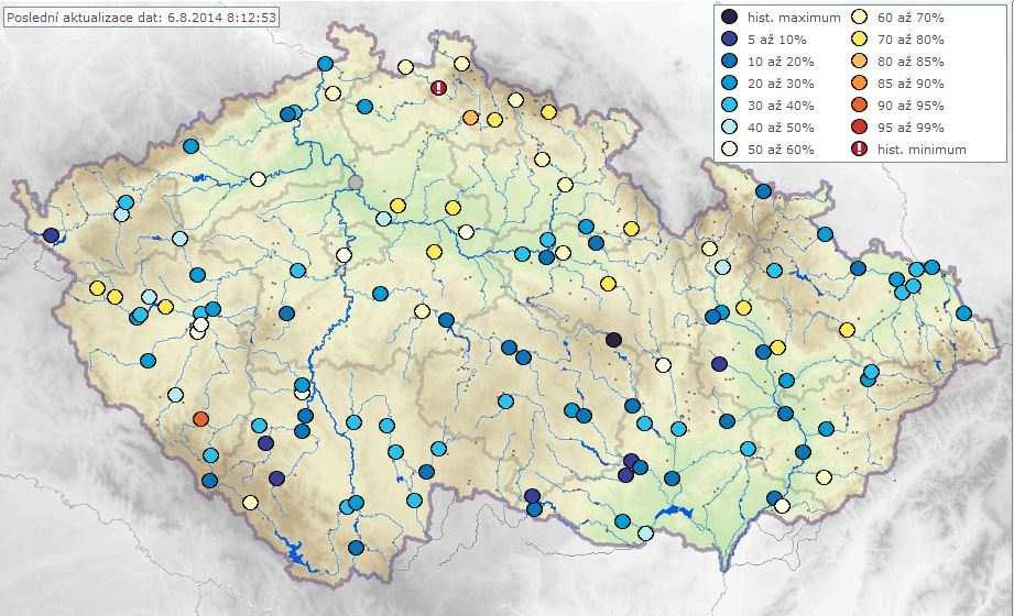 G. Vyhodnocení stavu sucha Srážky v průběhu minulého týdne přinesly zvýšení zásob vláhy v povrchových půdních vrstvách, nižší zásoby se vyskytují jen lokálně, především ve středních a východních