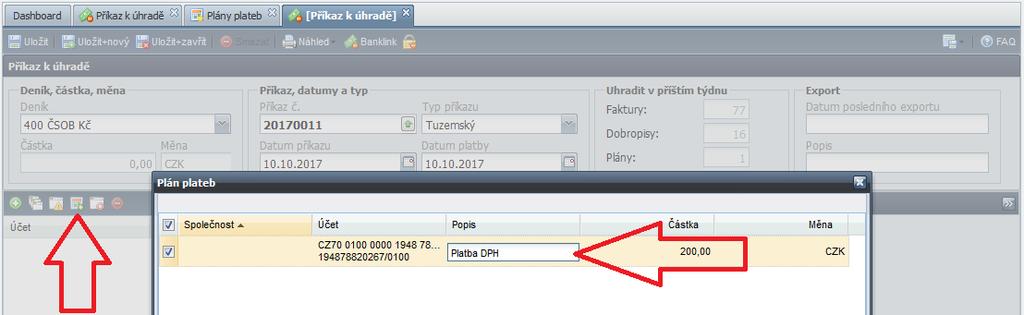 Příkaz k úhradě Do kopírování plánu plateb do příkazu byla přidána možnost změny popisu platby,