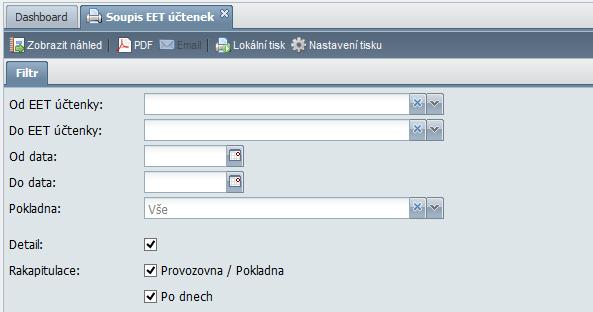 Soupis EET účtenek Nový program soupis účtenek