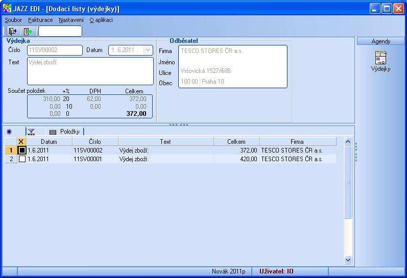 2- Export dodacích listů Dialogové okno pro export dodacích listů se vyvolá volbou položky z menu Fakturace Dodací listy.