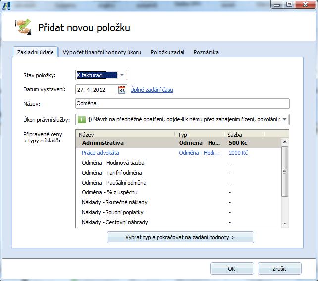 3. Vyúčtování 3.1 Přidání odměny, nákladů Nejpve je potřeba vyplnit základní údaje nové položky. 1 2 3 4 1.