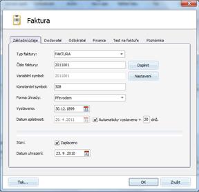 Text na faktuře Nastavte text, který se má na faktuře zobrazovat. Lze využít i výpočtových konstant. Tyto konstanty budou na faktuře při tisku automaticky přepočítány na jejich slovní hodnotu.