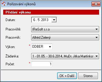 Pokud je buňka červená, znamená to, že byla překročena maximální četnost výkonu na den (tyto výkony pojišťovna neproplatí).