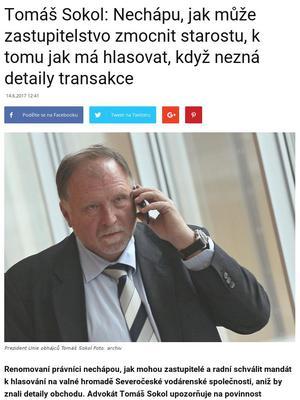 Tomáš Sokol: Nechápu, jak může zastupitelstvo zmocnit starostu, k tomu jak má hlasovat, když nezná detaily transakce TOMÁŠ SOKOL Veolie Sb. Liberce Jablonec.6.
