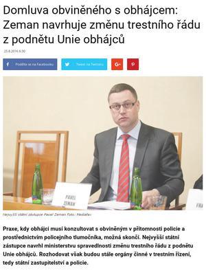 25. srpna 2016, 6:30 Domluva obviněného s obhájcem: Zeman navrhuje změnu trestního řádu z podnětu Unie obhájců Pavel Zeman Irena Válová Evropské unie Sb.