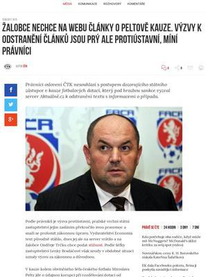 Žalobce nechce na webu články o Peltově kauze.