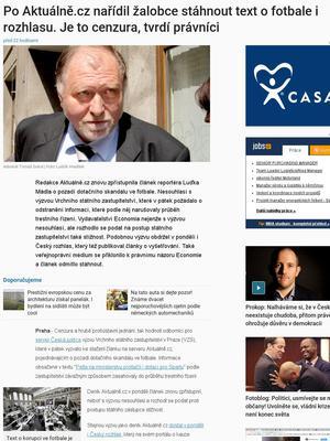 Po Aktuálně.cz nařídil žalobce stáhnout text o fotbale i rozhlasu.