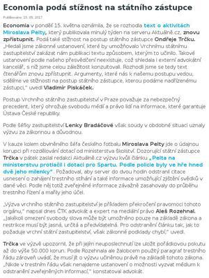 Economia podá stížnost na státního zástupce Ondřeje Trčku čtk Tomáš Sokol Aleš Rozehnal Miroslava Pelty Praze Spartu právník Tomáš Sokol, prezident spolku Unie obhájců.