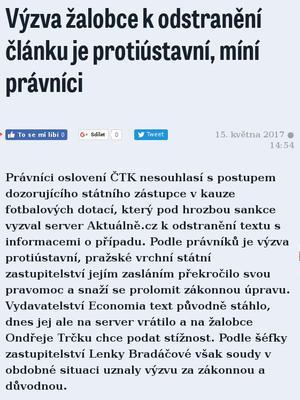 Výzva žalobce k odstranění článku je protiústavní, míní právníci Ondřeje Trčku ČTK Praze Tomáš Sokol Aleš Rozehnal Spartu Miroslava Pelty konstatoval advokát.