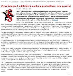 Výzva žalobce k odstranění článku je protiústavní, míní právníci ČTK Ondřeje Trčku Tomáš Sokol Aleš Rozehnal Praha Spartu Miroslava Pelty právník Tomáš Sokol, prezident spolku Unie obhájců.