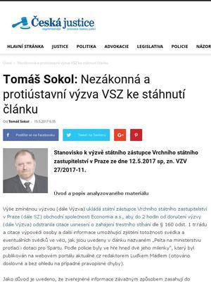 Nezákonná a protiústavní výzva VSZ ke stáhnutí článku Luděk Mádl Tomáš Sokol Campos Samaso Economia a.s. Praze Portugalsku namnoze i nezákonnou aktivitu orgánů činných v trestním řízení, míněno policejních orgánů a státních zástupců.