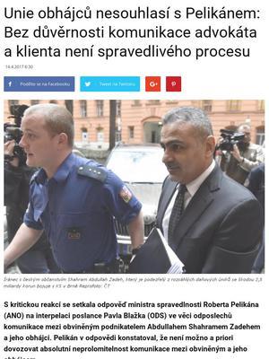Unie obhájců nesouhlasí s Pelikánem: Bez důvěrnosti komunikace advokáta a klienta není spravedlivého procesu Švýcarsko Michaud Německo omezování základních práv a svobod Kopp Bohu Unie obhájců
