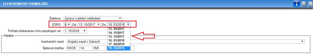 ELEKTRONICKÉ FORMULÁŘE - ROZSAH MĚSÍCŮ VE ZPRÁVĚ O PLNĚNÍ ODDLUŽENÍ V rámci generování elektronického formuláře Zpráva o plnění oddlužení jsme implementovali možnost omezit si počet vyplněných měsíců