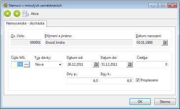 Údaje budete zadávat například v případě, že budete přecházet na program Helios z jiného SW a budete mít zaměstnance, kteří budou mít pokračující nemocenskou.