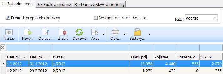 Formulář Ročního zúčtování daně se skládá z následujících záložek: 1 - Základní údaje 2 - Zúčtování daně 3 - Daňové slevy a odpočty Záložka Základní údaje Přenést přeplatek do mzdy - určujete, zda