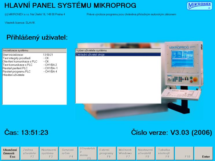 12.2.1 Hlavni panel Obraz (režim) hlavní panel se objeví vždy po zapnutí řídicího systému (po tzv.