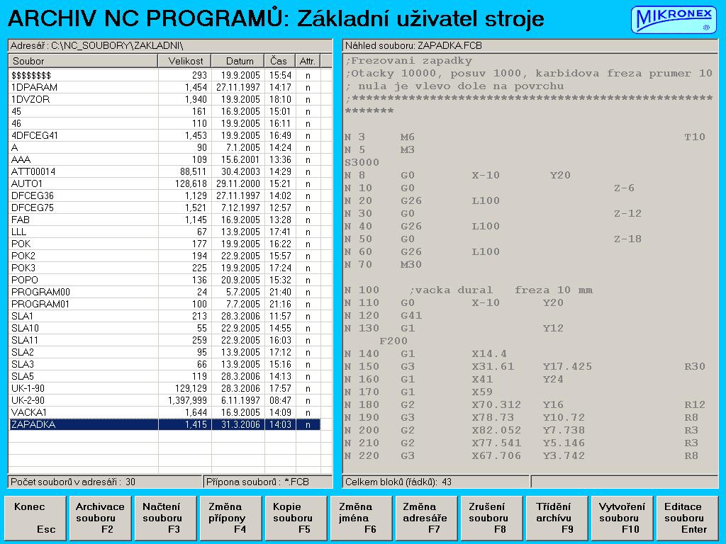 Po provedení několika testovacích kroků systému (v levé části obrazovky) řídicí systém nabídne volbu uživatele.