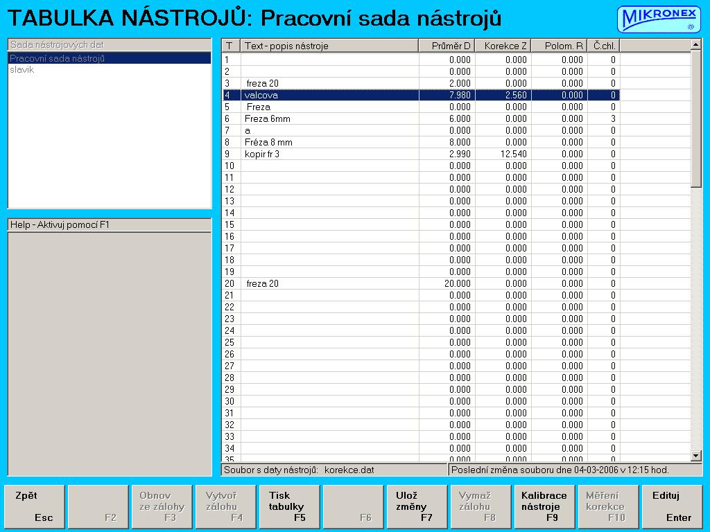 12.2.5 Tabulka nástrojů Tabulka nástrojů obsahuje údaje o nástrojích používaných v NC programech.
