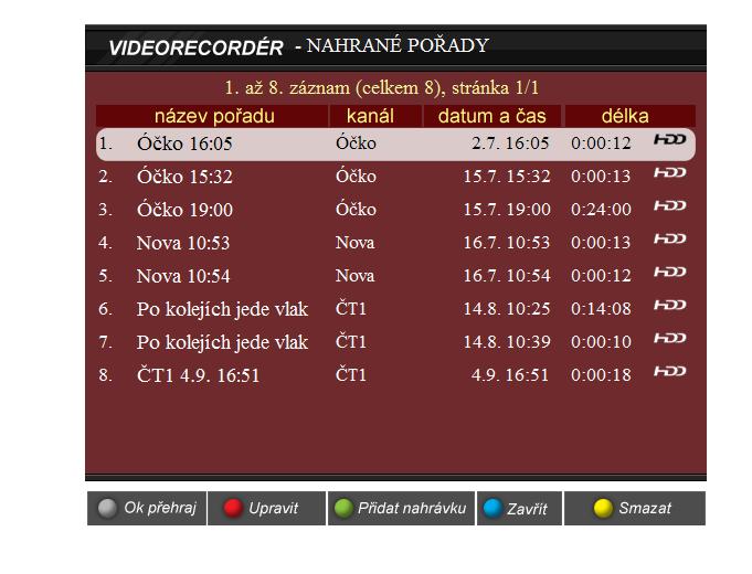 Výše popsaným způsobem zadejte čas začátku i konce pořadu / záznamu. Pokud upravujete čas začátku nebo čas konce záznamu ručně, nemusí souhlasit název pořadu s časem.