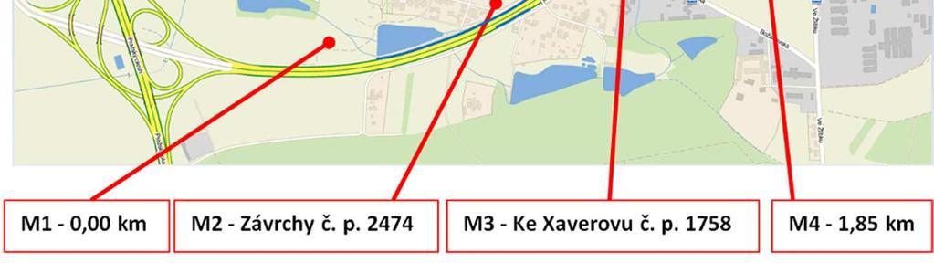 7: Naměřené ekvivalentní hladiny akustického tlaku A Výška bodu nad terénem [m] M1 3,0 M2 4,5 M3 6,4 M4 4,5 Adresa místa měření Volný prostor 80 m od osy nejbližšího jízdního pruhu dálnice D11