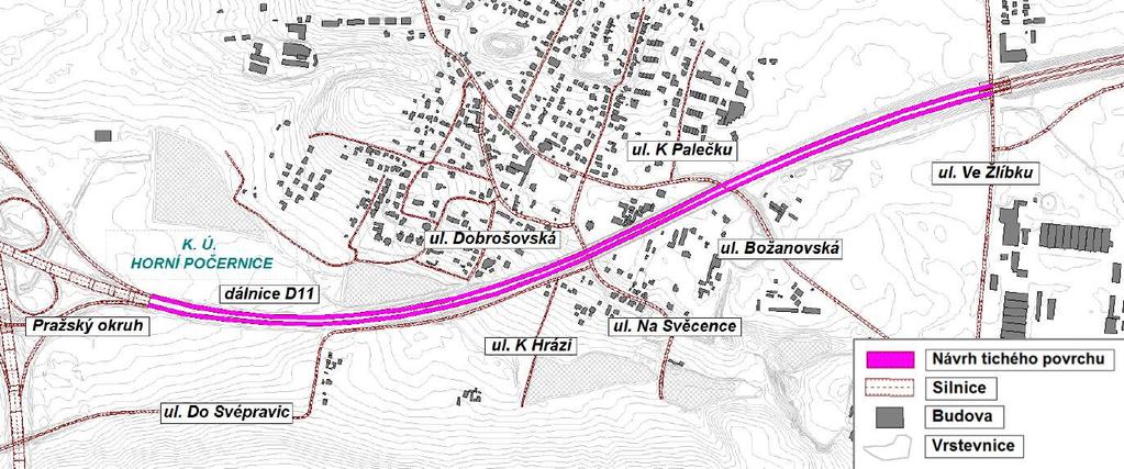 V daném úseku dálnice D11 budou vybudovány nové nebo navýšeny stávající protihlukové stěny.