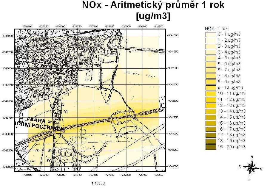 Obr. 25: Průměrná roční koncentrace oxidu dusičitého pro výhledový